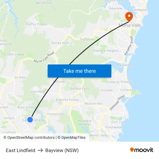 East Lindfield to Bayview (NSW) map