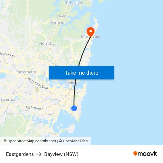 Eastgardens to Bayview (NSW) map