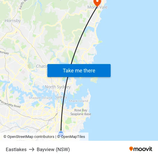 Eastlakes to Bayview (NSW) map