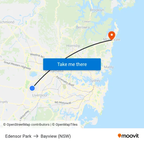 Edensor Park to Bayview (NSW) map