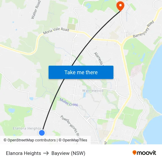 Elanora Heights to Bayview (NSW) map