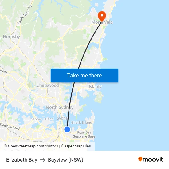 Elizabeth Bay to Bayview (NSW) map