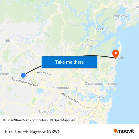 Emerton to Bayview (NSW) map