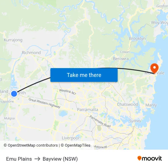Emu Plains to Bayview (NSW) map