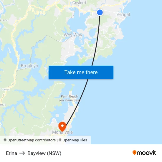Erina to Bayview (NSW) map