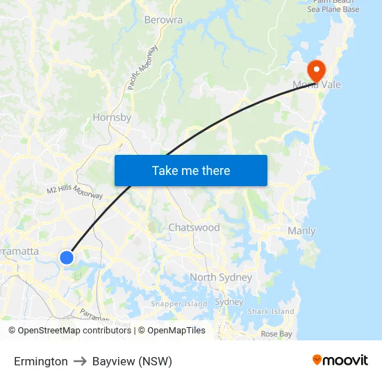 Ermington to Bayview (NSW) map
