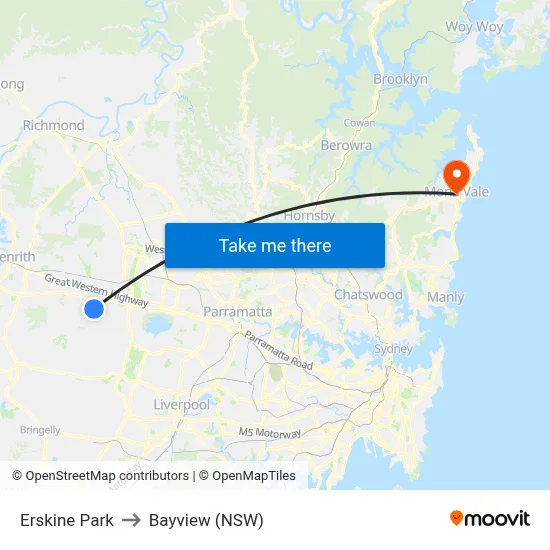 Erskine Park to Bayview (NSW) map