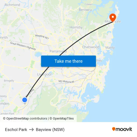 Eschol Park to Bayview (NSW) map