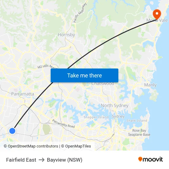 Fairfield East to Bayview (NSW) map