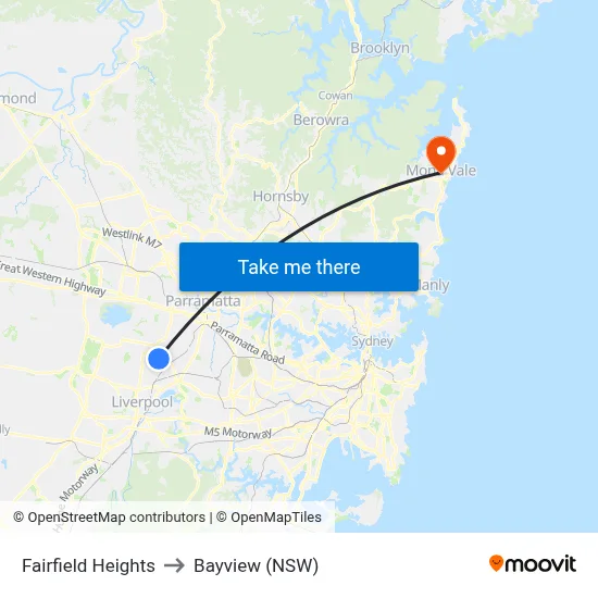Fairfield Heights to Bayview (NSW) map