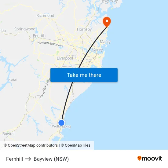 Fernhill to Bayview (NSW) map