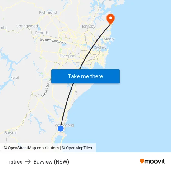 Figtree to Bayview (NSW) map