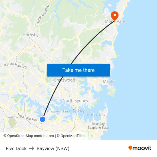 Five Dock to Bayview (NSW) map