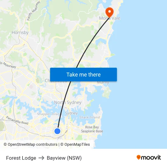 Forest Lodge to Bayview (NSW) map