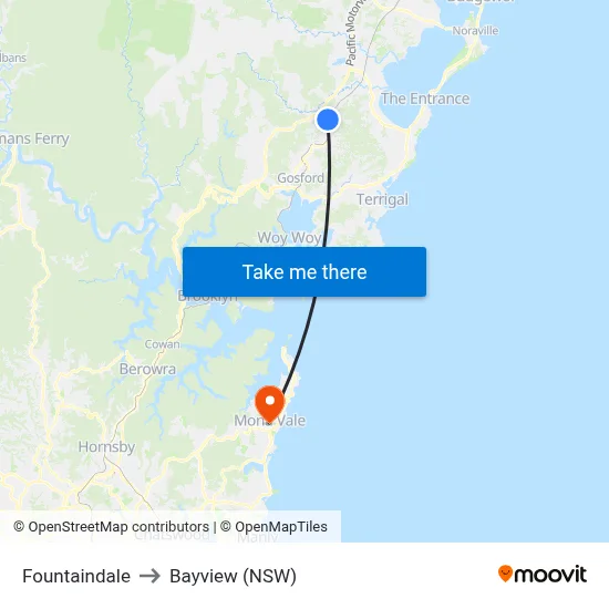 Fountaindale to Bayview (NSW) map