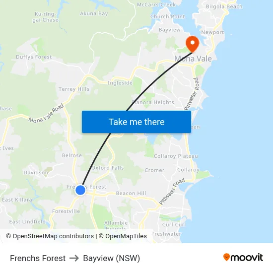 Frenchs Forest to Bayview (NSW) map