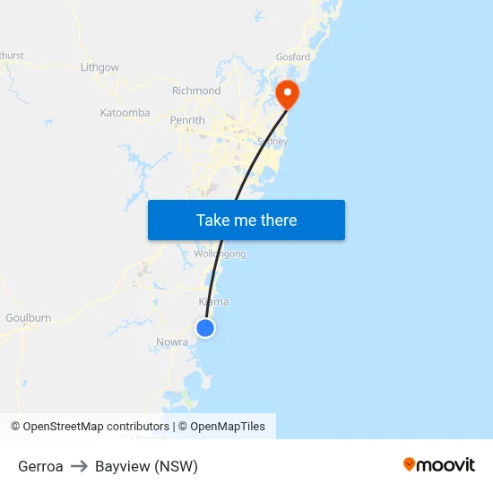 Gerroa to Bayview (NSW) map
