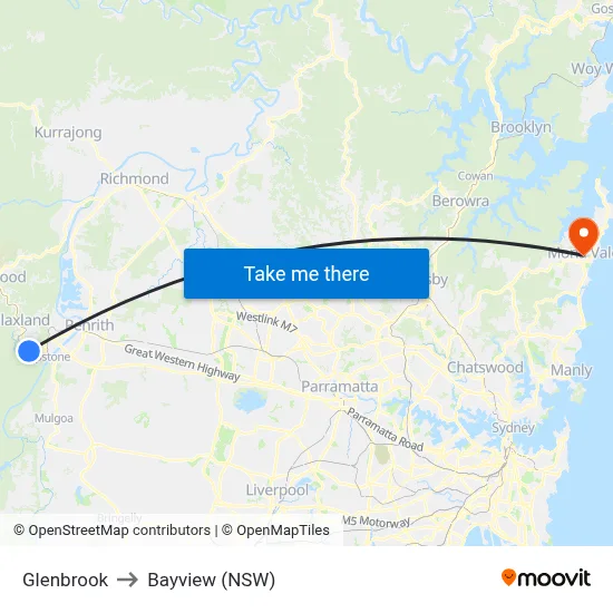 Glenbrook to Bayview (NSW) map