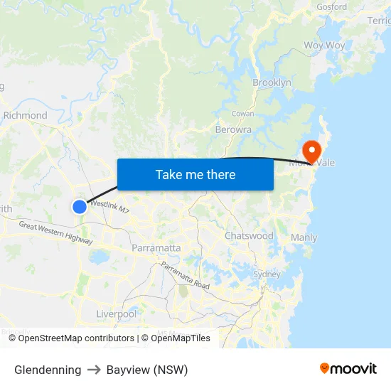 Glendenning to Bayview (NSW) map