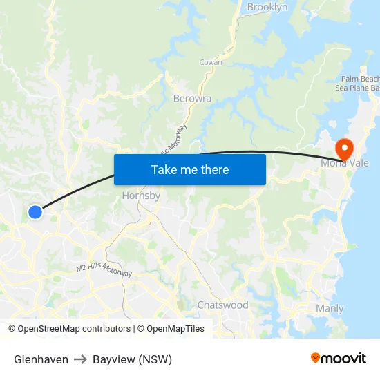 Glenhaven to Bayview (NSW) map
