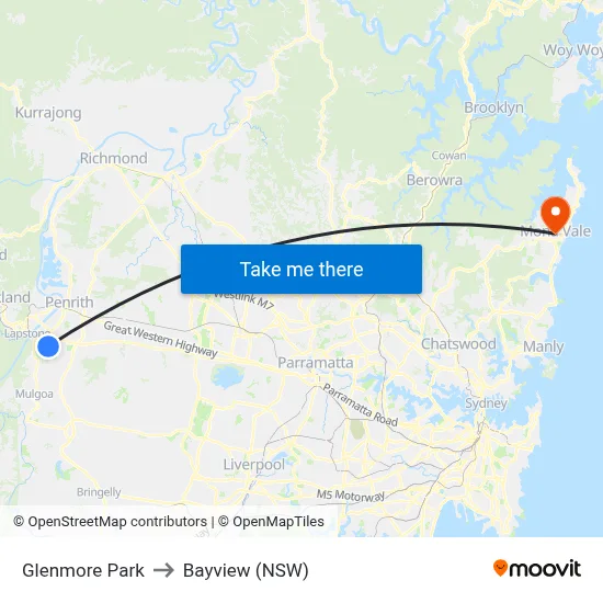 Glenmore Park to Bayview (NSW) map