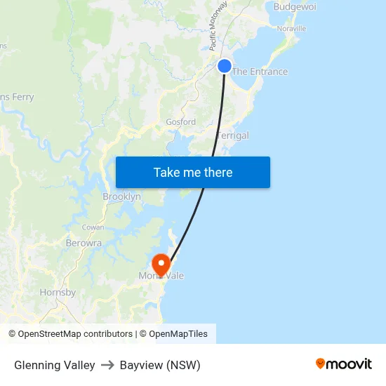 Glenning Valley to Bayview (NSW) map