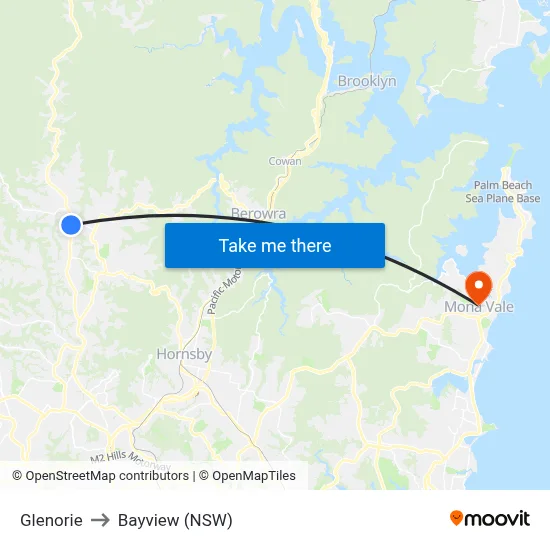 Glenorie to Bayview (NSW) map