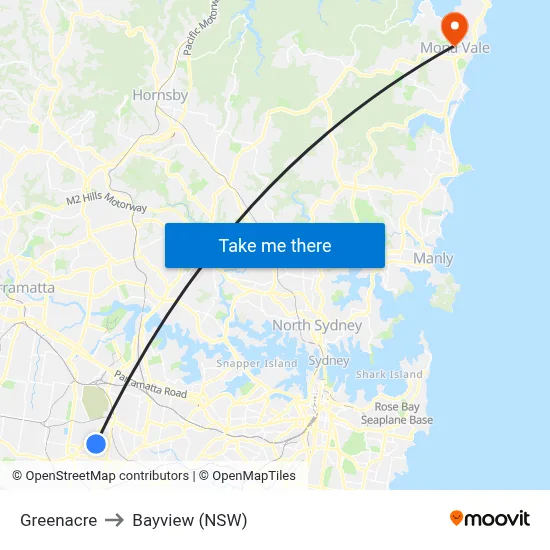 Greenacre to Bayview (NSW) map