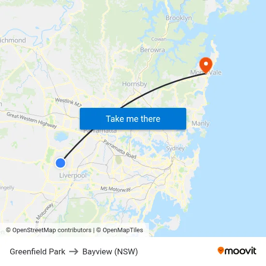 Greenfield Park to Bayview (NSW) map
