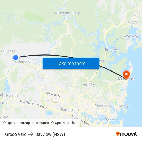 Grose Vale to Bayview (NSW) map