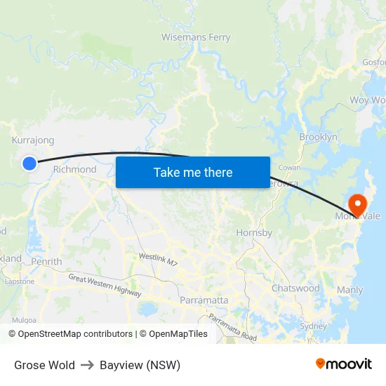 Grose Wold to Bayview (NSW) map