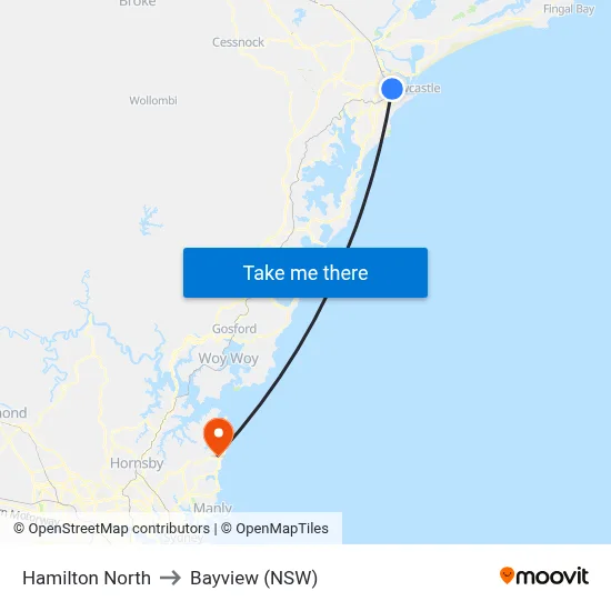 Hamilton North to Bayview (NSW) map