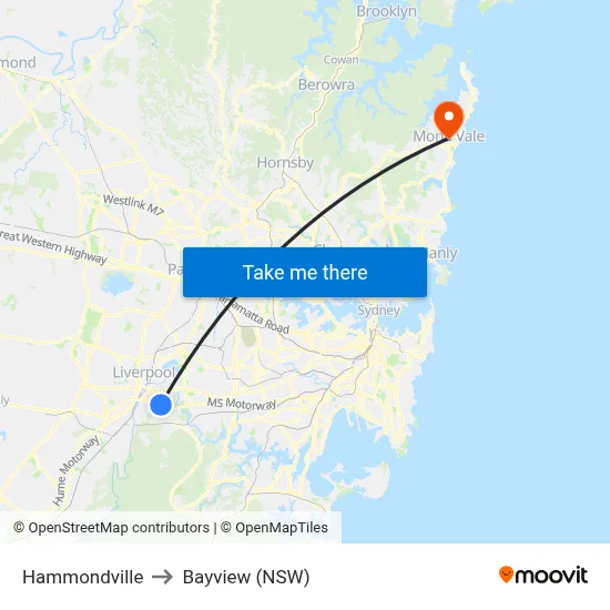Hammondville to Bayview (NSW) map