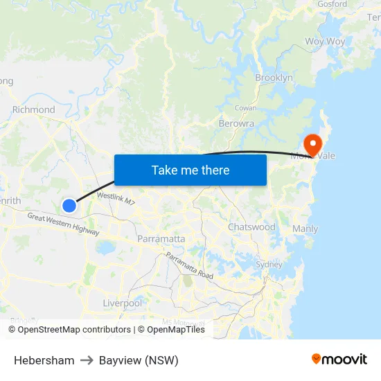 Hebersham to Bayview (NSW) map