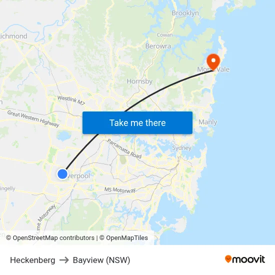 Heckenberg to Bayview (NSW) map