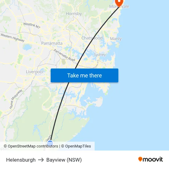 Helensburgh to Bayview (NSW) map