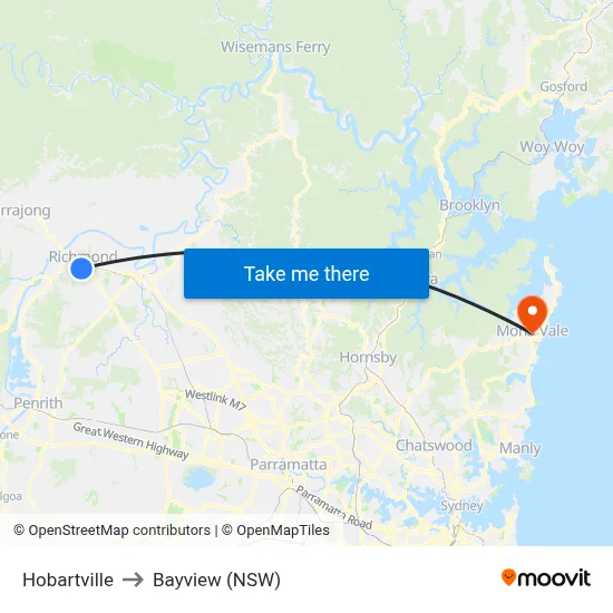 Hobartville to Bayview (NSW) map