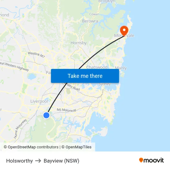 Holsworthy to Bayview (NSW) map