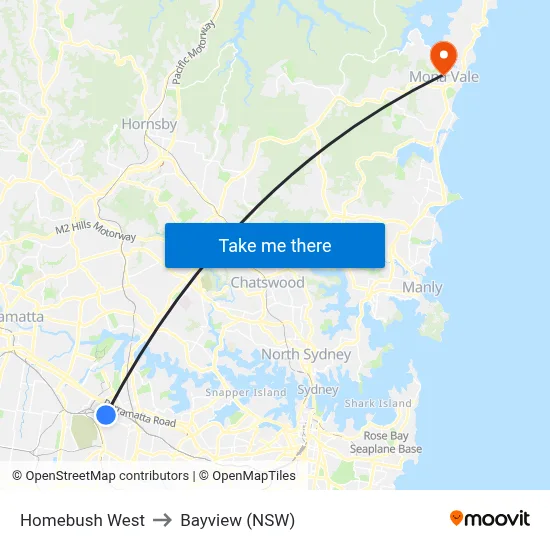 Homebush West to Bayview (NSW) map