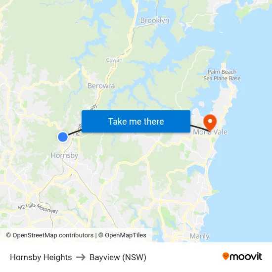Hornsby Heights to Bayview (NSW) map