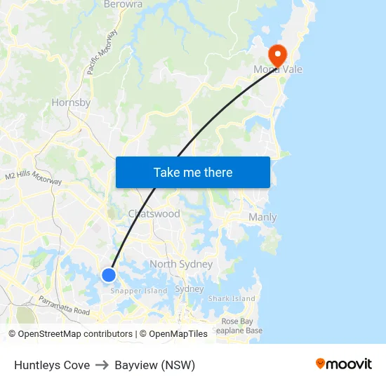 Huntleys Cove to Bayview (NSW) map