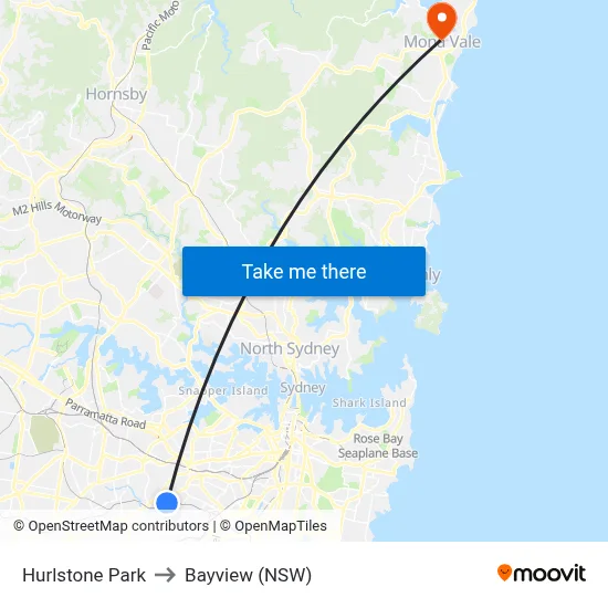 Hurlstone Park to Bayview (NSW) map