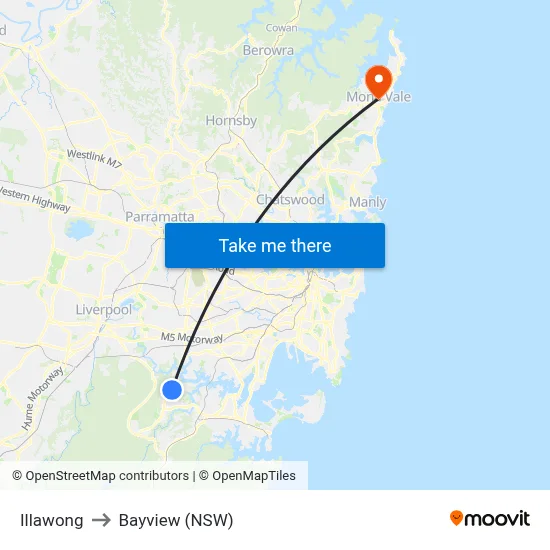Illawong to Bayview (NSW) map