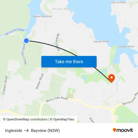 Ingleside to Bayview (NSW) map