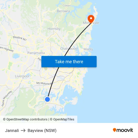 Jannali to Bayview (NSW) map