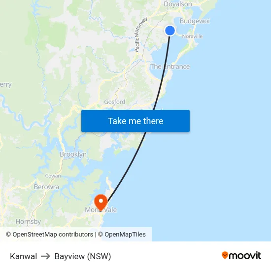 Kanwal to Bayview (NSW) map