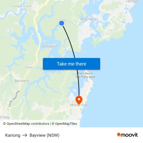 Kariong to Bayview (NSW) map