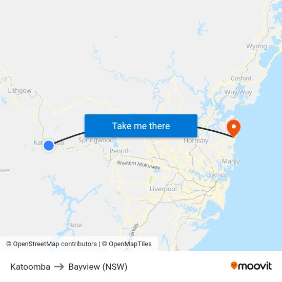 Katoomba to Bayview (NSW) map