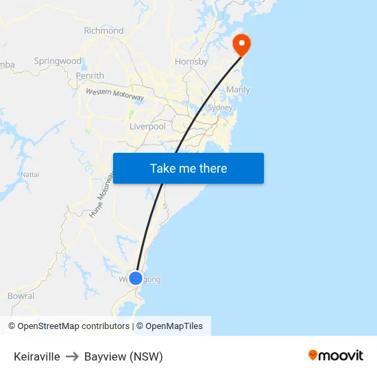 Keiraville to Bayview (NSW) map