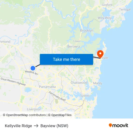 Kellyville Ridge to Bayview (NSW) map